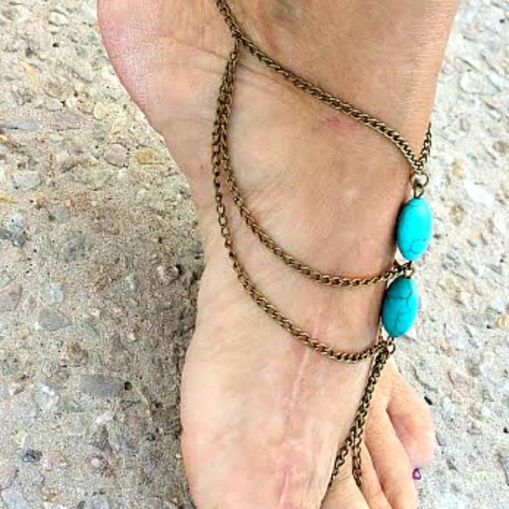 Turquoise Slave Style Toe Ring Anklet